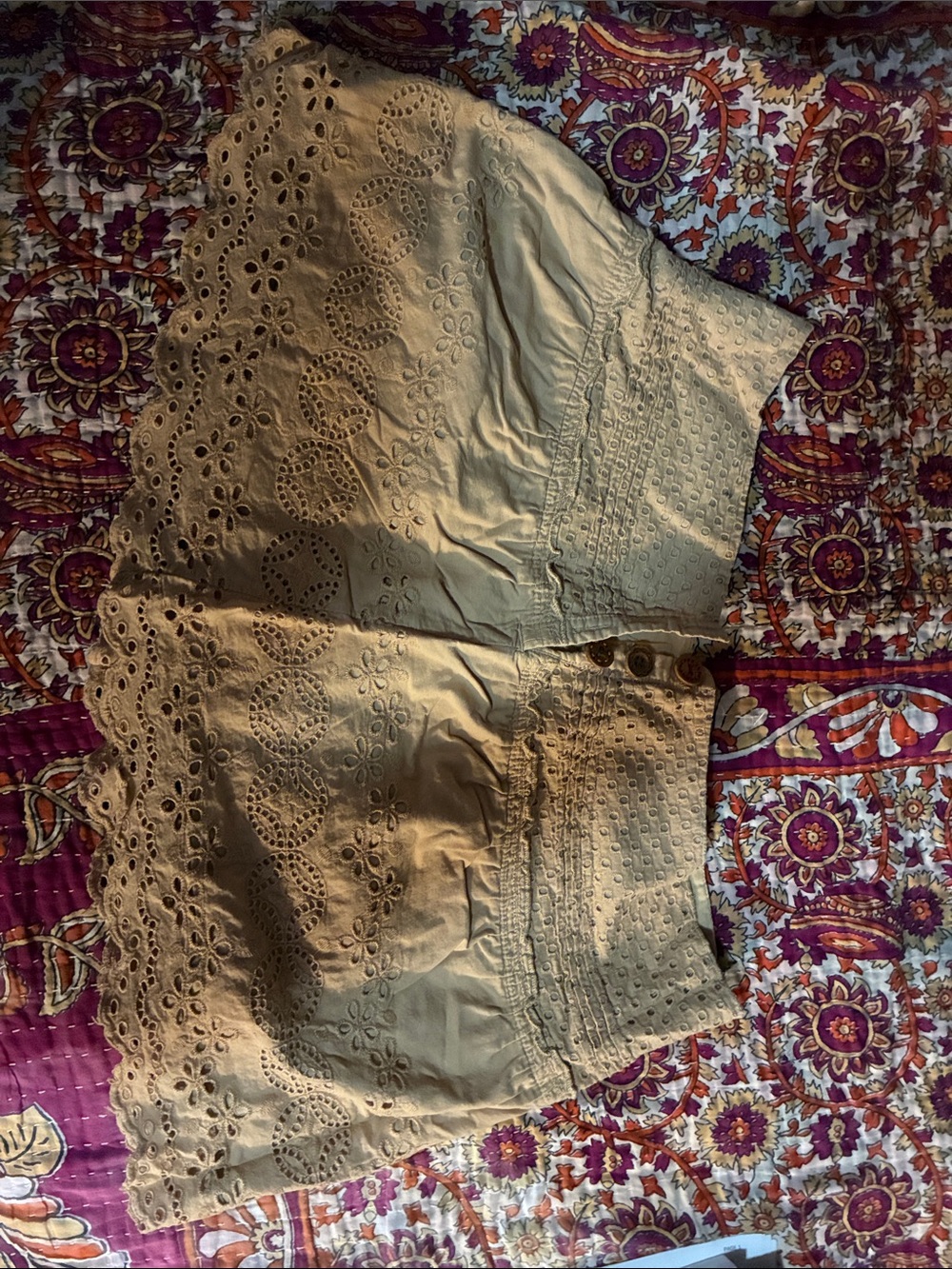 American Eagle Outfitters Tan Eyelet Lace Mini Skirt